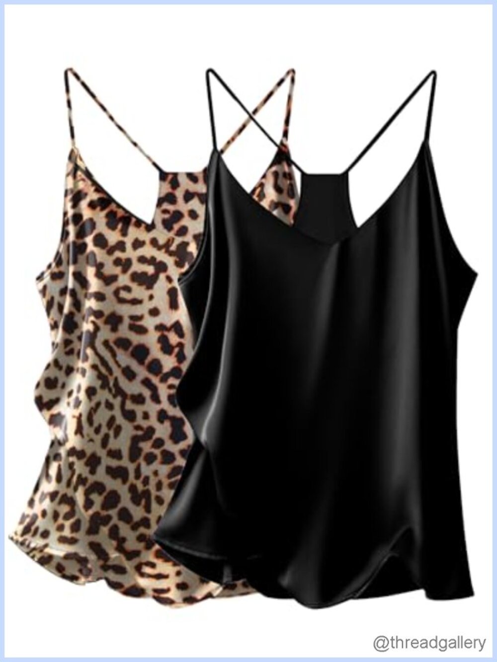 Women's Satin Camisole Tank Top Set, V-Neck Spaghetti Strap Racerback